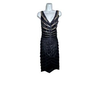 Julian Joyce by MANDALAY Cocktail Midi Dress satin beaded size 10 Vintage y2k